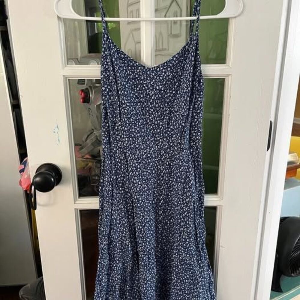 Blue and White Floral Spaghetti Strap Sundress S